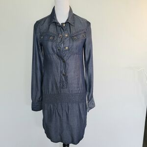 Ted Baker Dark Blue Denim Long Sleeve Button Up Casual Shirt Dress Womens Sz 0
